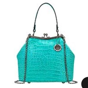 Patricia Nash• 10th Anniversary Aqua Laureana Leather Frame Crocodile Bag.